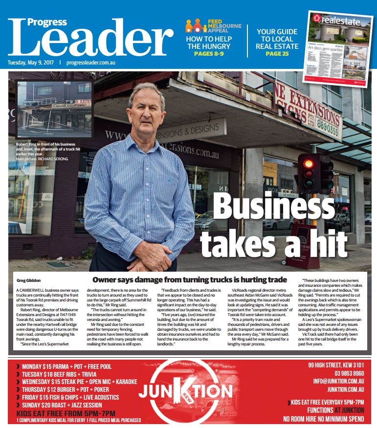 progressleader's tweet image. Here's this week's Progress Leader front page featuring a business that keeps getting hit by trucks. For more, bit.ly/2psVVWN