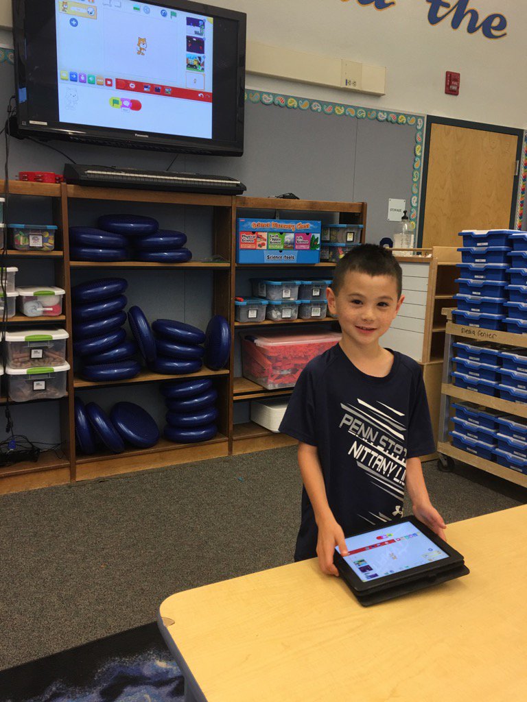 DrDTom's tweet image. 1st graders sharing animated stories they coded in Scratch Jr. @Weaverwhales @LosAlamitosUSD #LosAlCodes