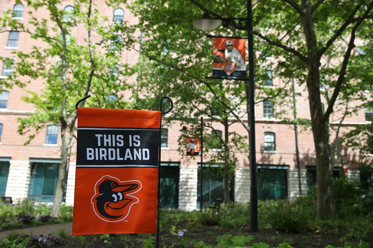 Orioles's tweet photo. The first 20,000 fans 15 &amp; over at tomorrow's game will receive the Birdland Yard Flag! Here it is displayed in our Oriole Garden at OPACY. https://t.co/8G4HhIG2ki