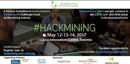 TorontoMetSci's tweet photo. Join #HackMining May12-14! Help solve #mining industry issues w/ #sustainability &amp; the #environment🙌 Register: https://t.co/51cK6z88DA https://t.co/9sDOk1boje