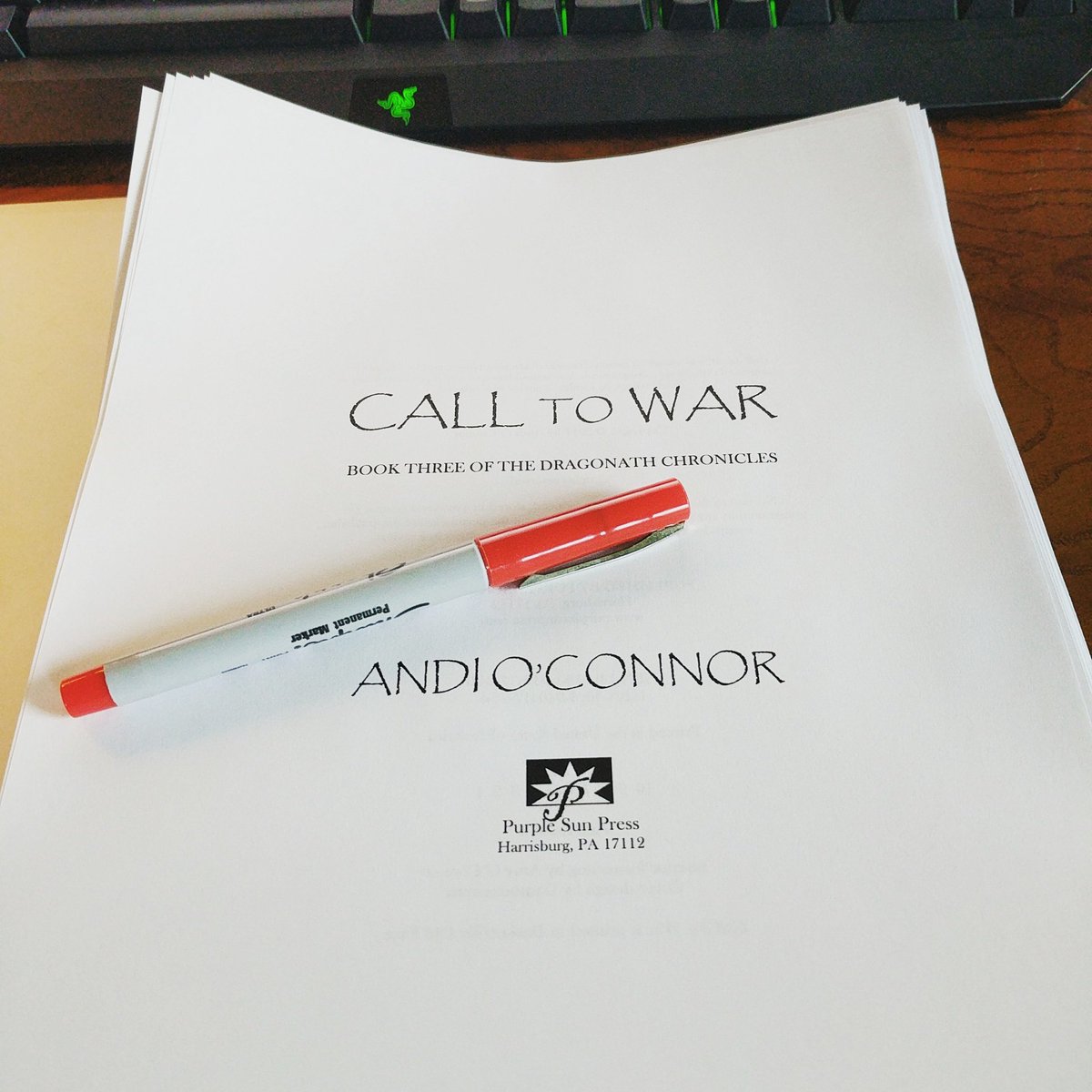 OConnorAndi's tweet photo. Red #sharpie out one last time! #amediting #authorlife #fantasy #calltowar #book #dragonath #booklover https://t.co/Ih9bZ5gbm9