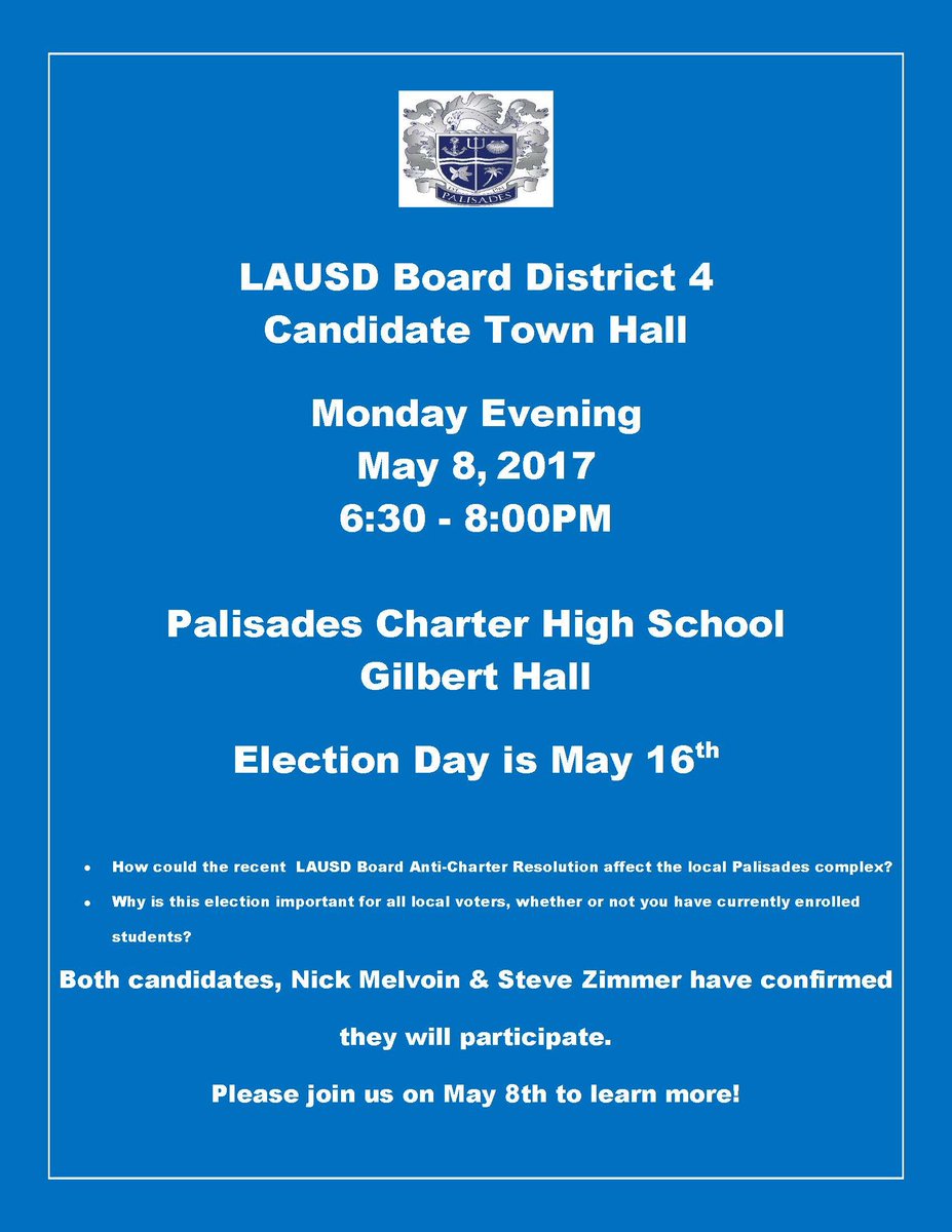 nickmelvoin's tweet photo. Join us tonight at Pali High for the final candidate forum! #PickNick #KidsFirst #WeAreAllLAUSD #VoteMay16th https://t.co/bbdBeSma1H