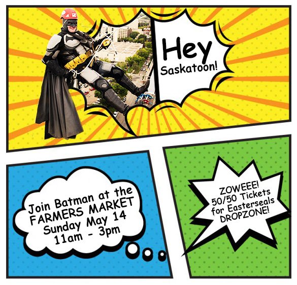 We're going to be at the Saskatoon Farmer's Market this Sunday at 11 am. Come register for Drop Zone, ask question, and say Hello!