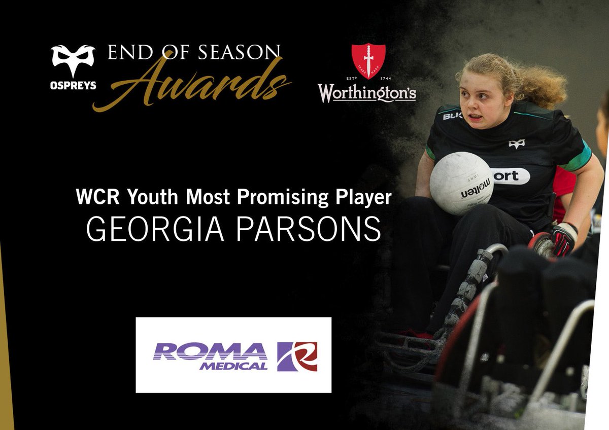 Congratulations to Georgia Parsons, who is awarded the <a href="/OspreysWR/">Ospreys WR</a> Youth Most Promising Player, sponsored by <a href="/Roma_Medical/">Roma Medical</a>