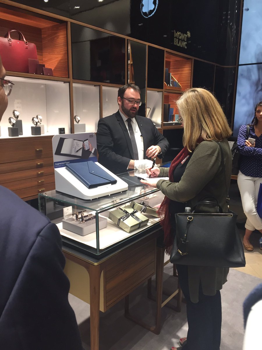 GinaLipere's tweet photo. Learning about Augmented Paper at @montblanc_world and my mind is blown. Another awesome stop on the #RIC17 #StoreTours. https://t.co/KtW2c6xzbB