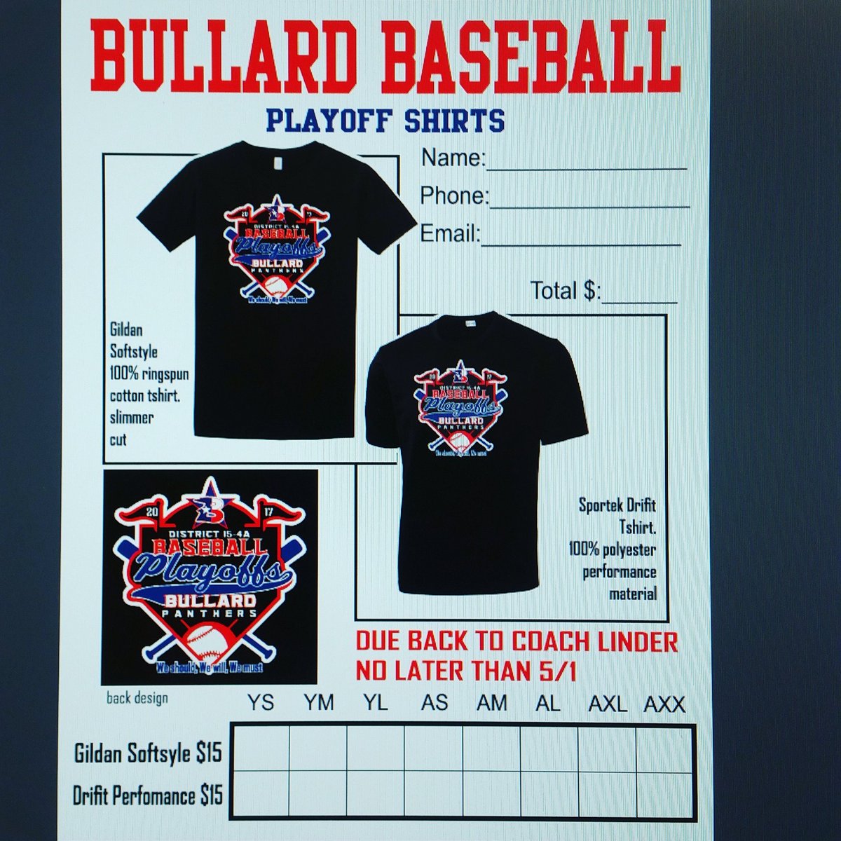 It's not too late to order a baseball playoff shirt! Orders open til May 9! Bullardbaseballplayoffs.itemorder.com /sales TV