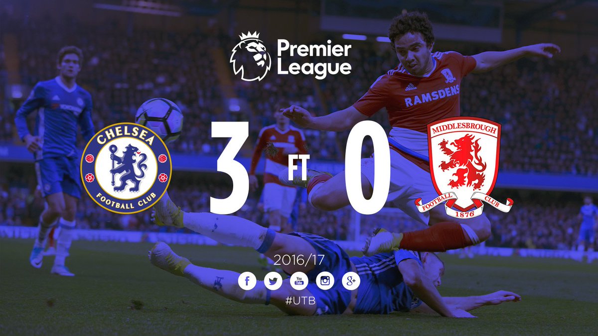Boro's tweet photo. FT: Defeat at Stamford Bridge means #Boro are relegated from the @PremierLeague https://t.co/5NfiqwU2uI
