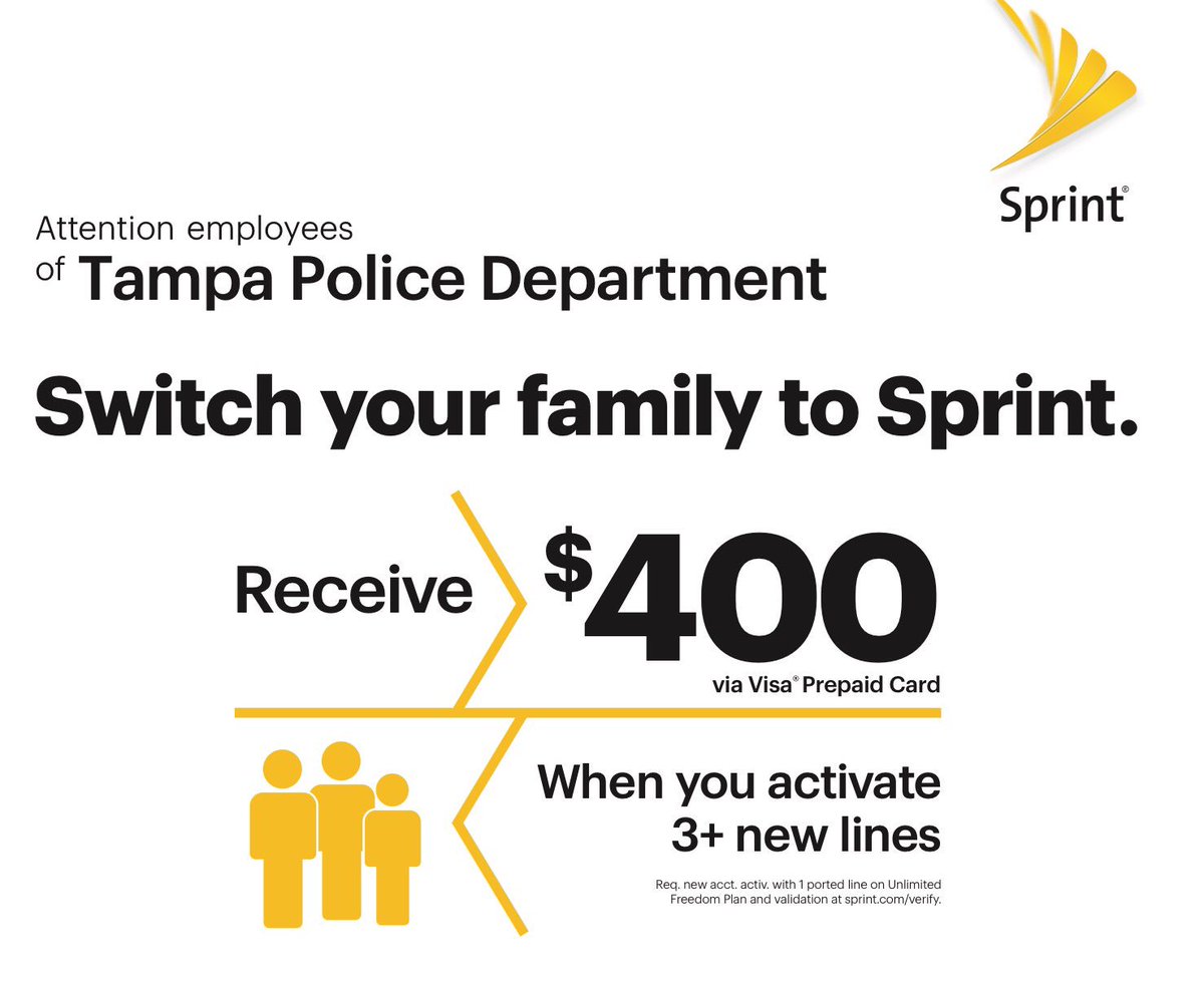 maritacalico's tweet photo. friends @TampaPD @sprint #savings w/ #SprintDiscountProgram it pays to join our family @Sprint4FL @RickSprint @pfraser_sprint @PBallage https://t.co/4GrSahMhWp