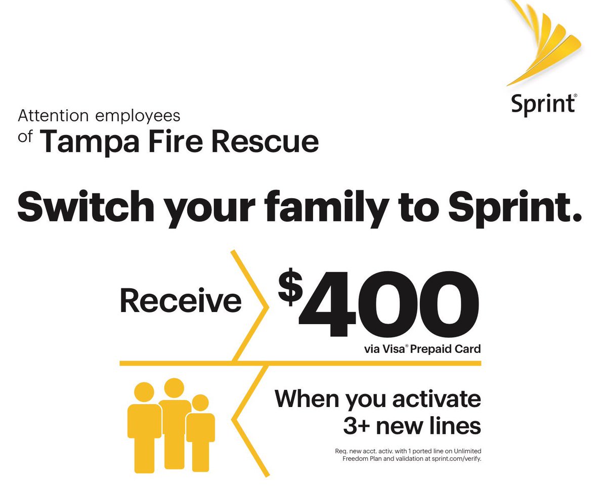 maritacalico's tweet photo. @TampaFireRescue switch to @sprint w/ #SprintDiscountProgram it pays to join our family @Sprint4FL @RickSprint @pfraser_sprint @PBallage https://t.co/Av7a1vnsb1