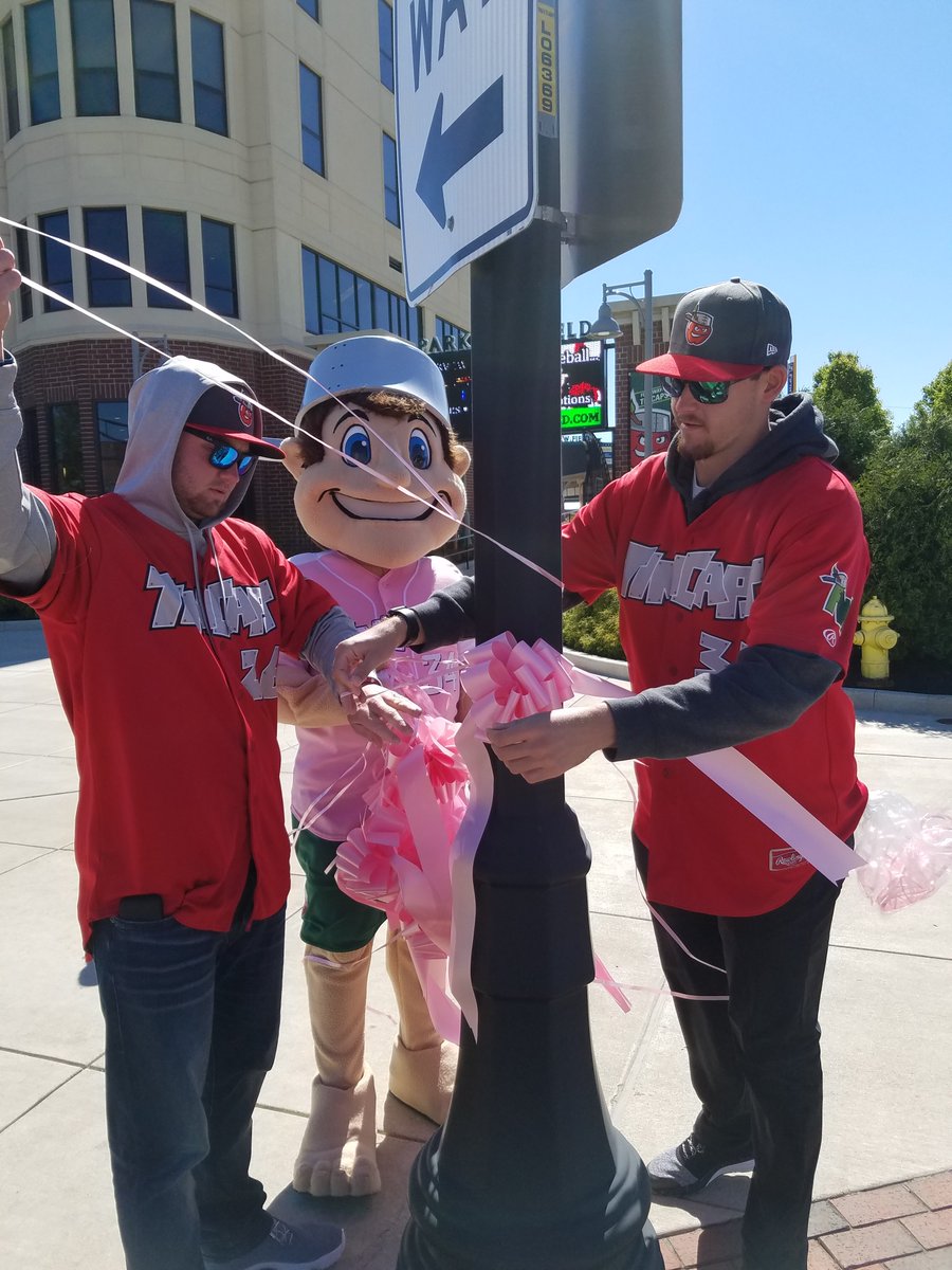TinCaps's tweet image. Johnny and Pitchers Jerry Keel and Logan Allen helped turn the town pink with Vera Bradley Breast Cancer Foundation today. #vbfoundation 🎀