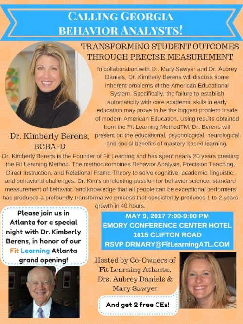 AubreyDaniels's tweet photo. #BCBA CE opportunity in Atlanta May 9th @EmoryCCHotel to learn about the benefits of mastery-based learning @FITLearning #science https://t.co/fFc6BQTQU7