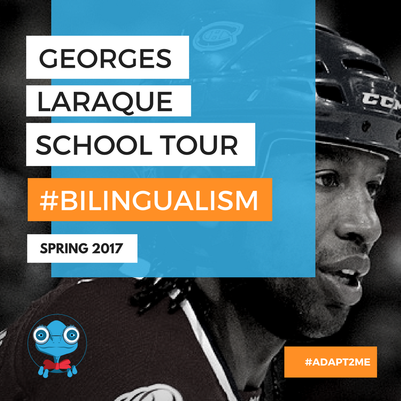 Adapt2Me's tweet photo. Canada's national bilingualism rate is 17.5%. @GeorgesLaraque  wants to increase it with: The Importance of Bilingualism Tour #NHLPLAYOFFS https://t.co/W1Xg7mk7rK