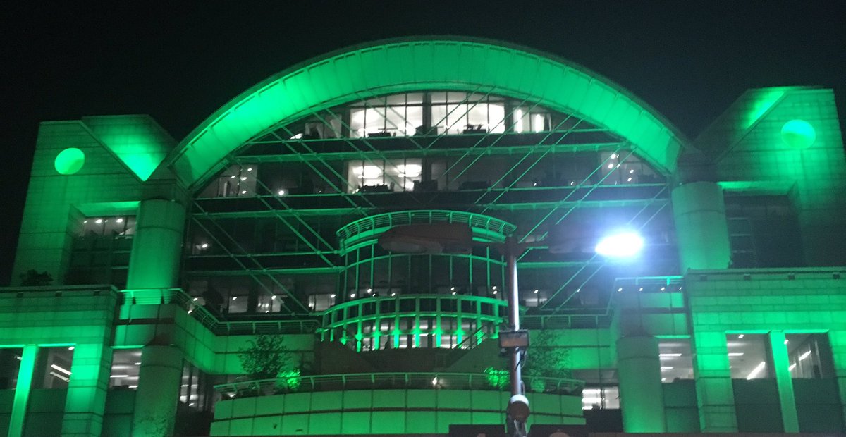beckyhartley's tweet image. Great to see @PwC_UK Embankment Place office lit up green for #MentalHealthAwarenessWeek #mypwc