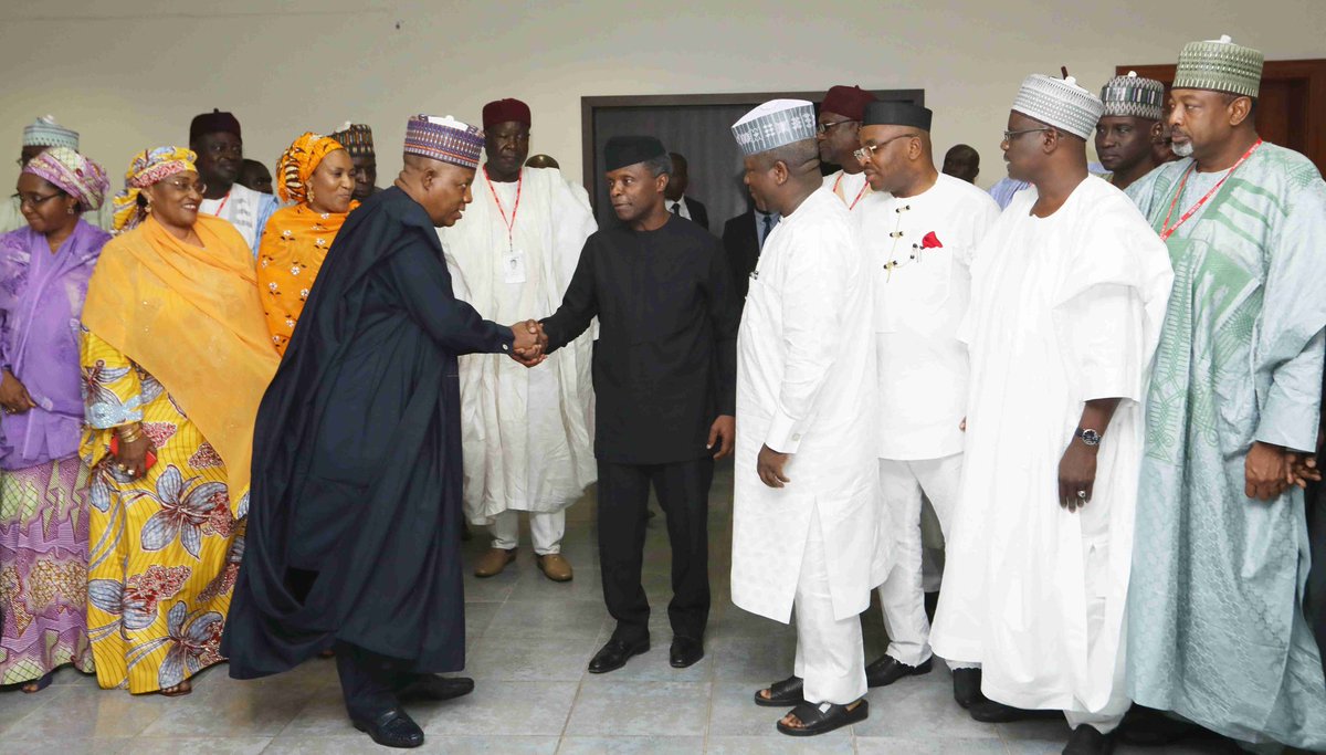 NGRPresident's tweet photo. Ag. President @ProfOsinbajo today on behalf of President @MBuhari received a delegation, led by @GovBorno—on a Thank You visit.
#ChibokGirls https://t.co/SV7S3gY2ct
