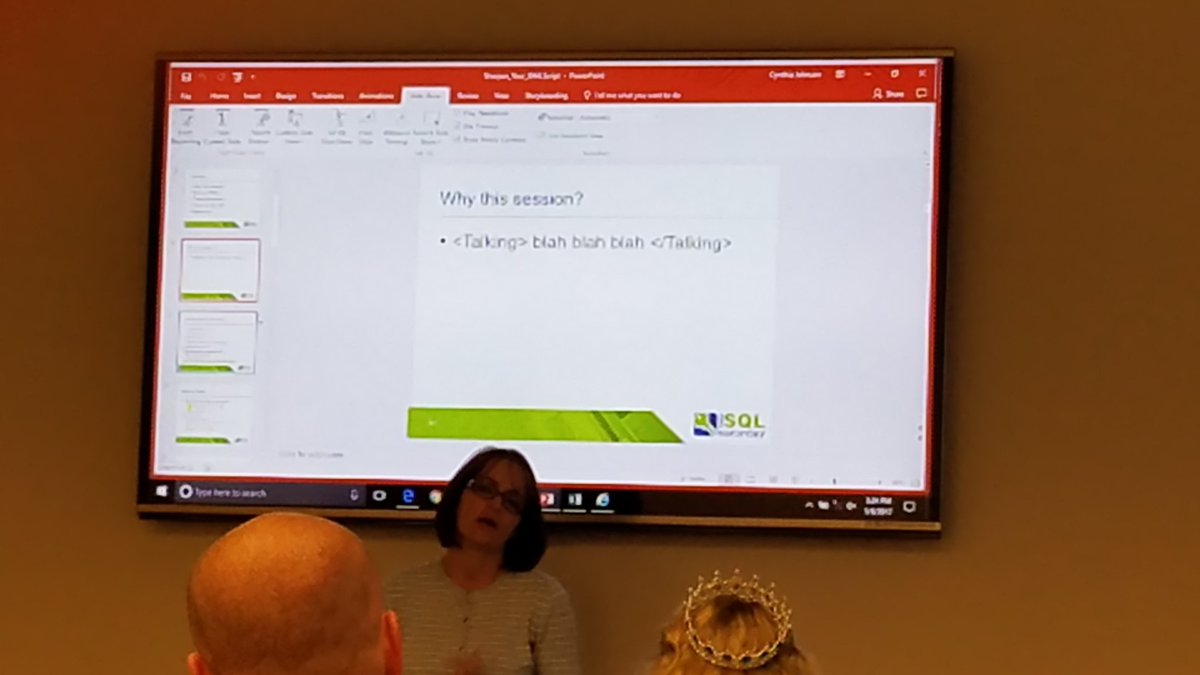 goyuix's tweet image. Greatest dev slide ever at #SLCSQL: 
&amp;lt;talking&amp;gt;blah blah blah&amp;lt;/talking&amp;gt;
Thanks @SQLanodyne cc @RoyalSQL