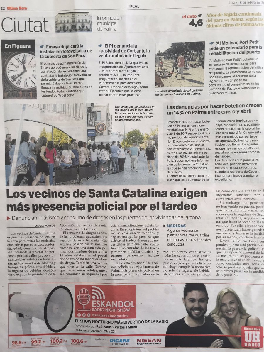 Los vecinos de Santa Catalina piden más presencia policial <a href="/UHmallorca/">Ultima Hora Mallorca</a>