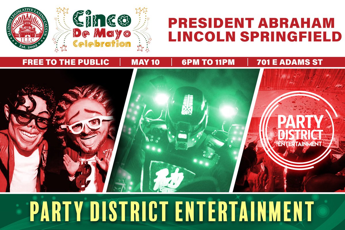 Party District Entertainment! Celebrate #CincodeMayocelebrity party characters, LED dancing robots, fog and laser lighting! #ILLC