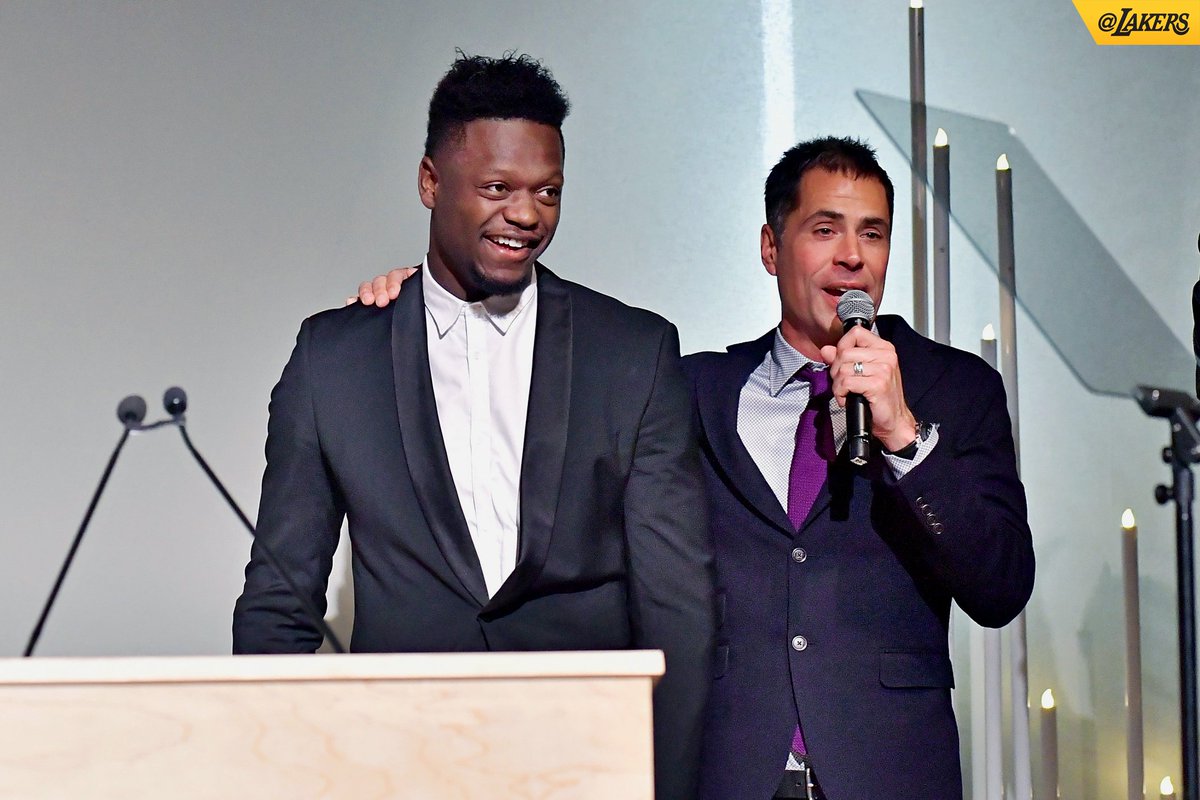 Lakers's tweet photo. .@J30_RANDLE and Rob Pelinka at the #UCLAKaleidoscope Gala, benefiting @UCLAMCH and @UCLAHealth. #TeamUCLALakers #Kaleidoscope5 https://t.co/lIgvqx8x8F