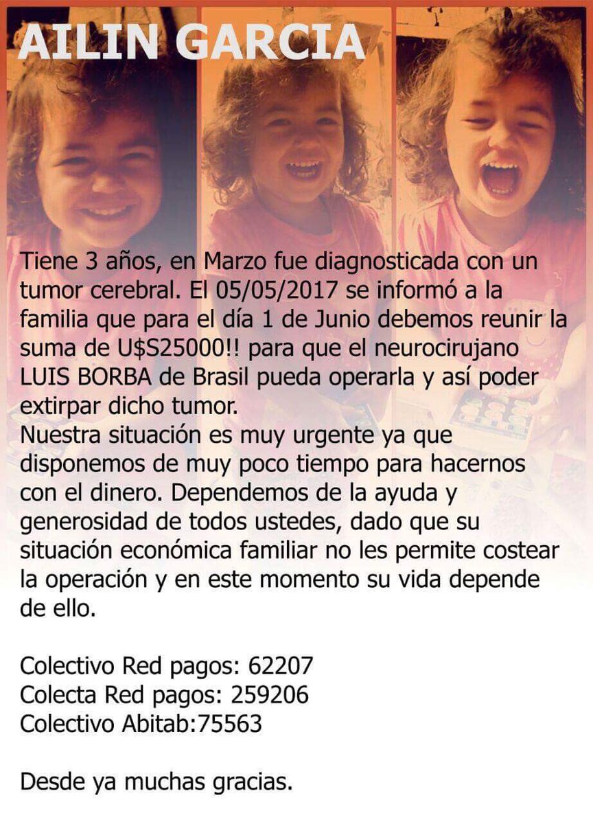 Ailin es la sobrina de mi amiga, ella y su familia precisan de nuestra ayuda. Por favor colaborar y difundir. Gracias.