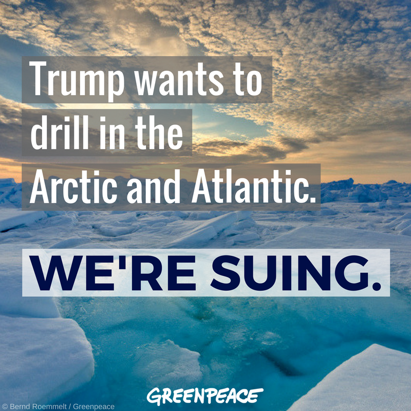 MikeHudema's tweet photo. Trump's trying to reverse the ban on Arctic &amp; Atlantic drilling. So we're taking him to court: https://t.co/LAWXd0uLAN #ActOnClimate #resist https://t.co/nQZ3j68UQa