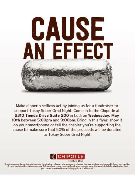 TokayStudGov's tweet photo. 🚨THIS WEDNESDAY🚨
50% of the proceeds at Chipotle from 5-9pm will be donated to Tokay Sober Grad Night for our Seniors!! RT &amp; go get Chipotle https://t.co/MMQPtGJ2vU