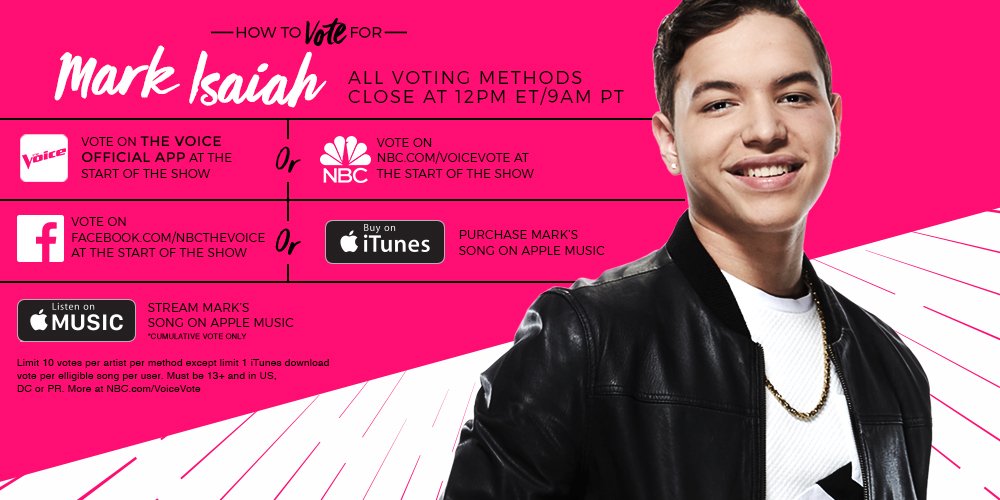 RT if you’re voting for <a href="/Markisaiahmusic/">Mark Isaiah</a> tonight once you stop your crying. #VoiceTop10