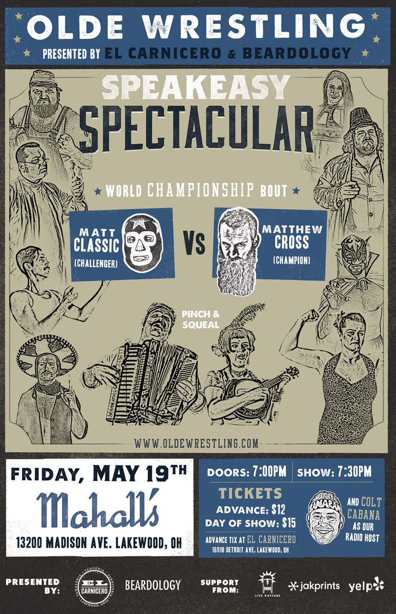 Friday, May 19th at Mahall's is right round the corner. Witness some old fashioned wrestling! oldewrestling.com