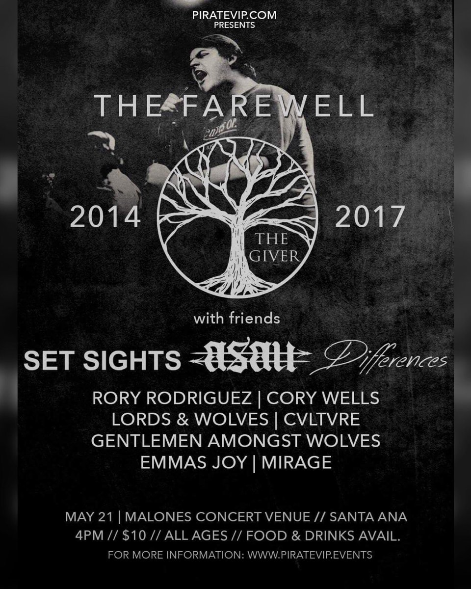 The Farewell event for <a href="/thegiverband/">The Giver</a> May 21! Come celebrate the last 3 years with these amazing dudes. RSVP now at PirateVip.events💀