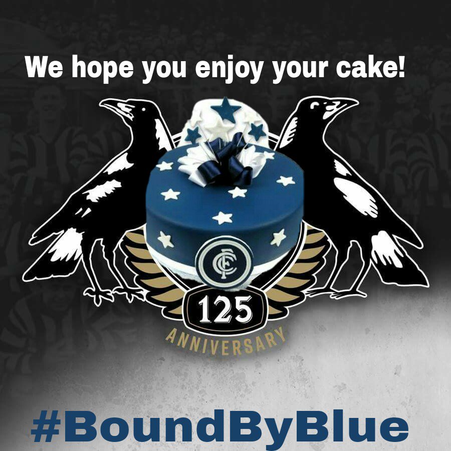 SimoneIreland's tweet photo. @CollingwoodFC we hope you enjoyed your birthday cake! Many happy returns, much love @CarltonFC https://t.co/YHCqLeSkzx