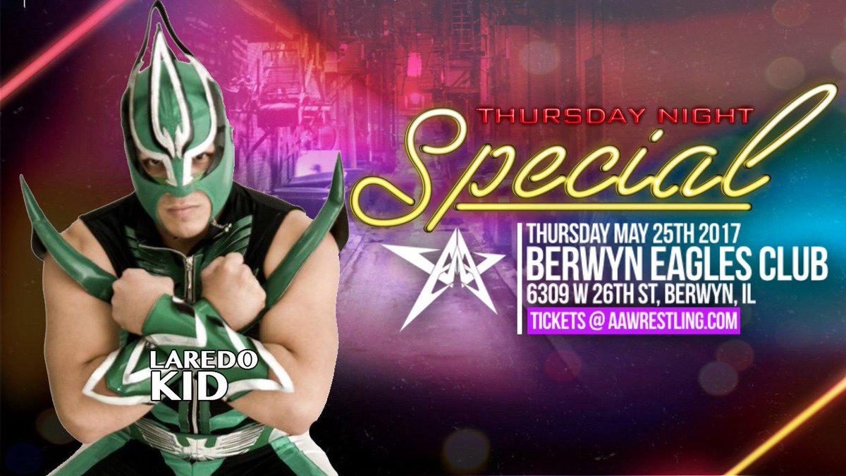 AAWPro's tweet photo. Don't miss Thursday Night Special on 5/25 with @TheSamiCallihan @TLee910 @Laredo_Kid
Tickets at https://t.co/4OhdNIp91n https://t.co/4uJJS40qiN