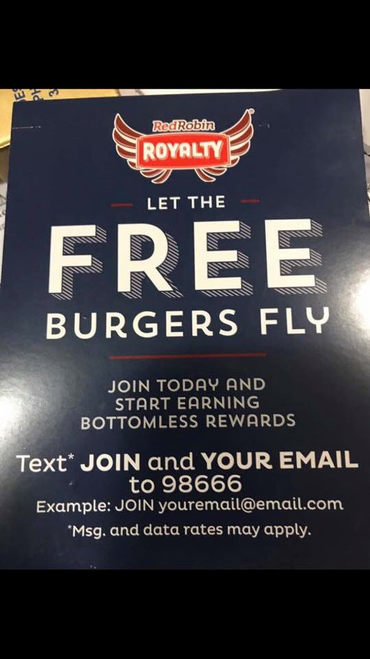 MercedesSeeber's tweet photo. Please help me out and sign up for the Red Robin royalty program. #freestuffisgoodstuff https://t.co/dEQCQ2eWsv