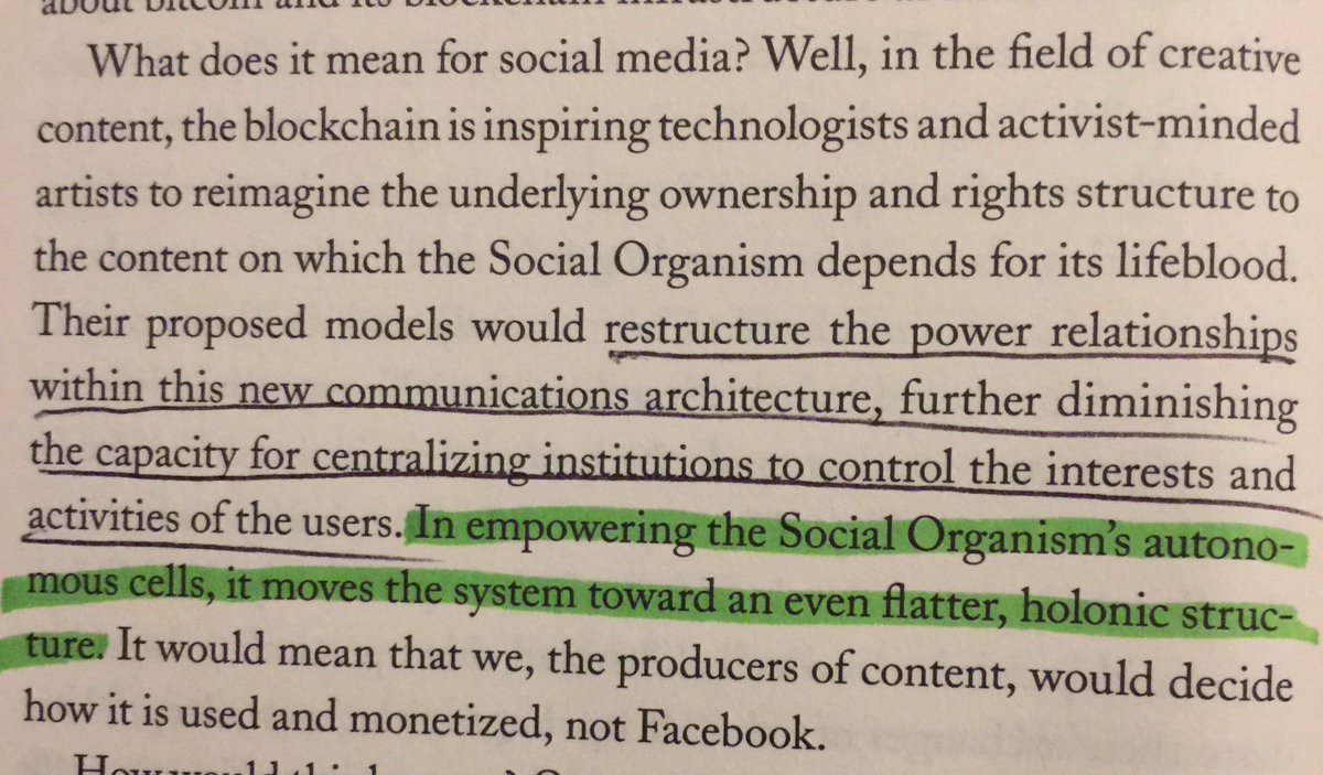 cburniske's tweet photo. 1/ "Restructure the power relationships w/in this new communications architecture." End of #TheSocialOrganism on point re: #blockchain tech https://t.co/4x4xtmFRBw