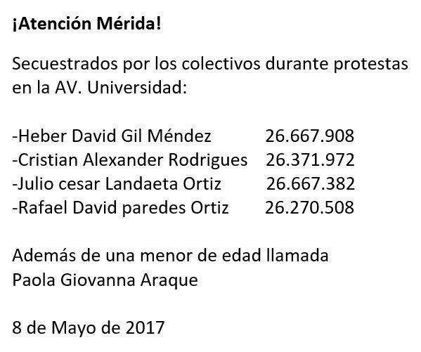 Grave situación en Mérida el día y noche de hoy . Muchos heridos por el terror causado por el Gobernador. Hay personas secuestradas ! #8may