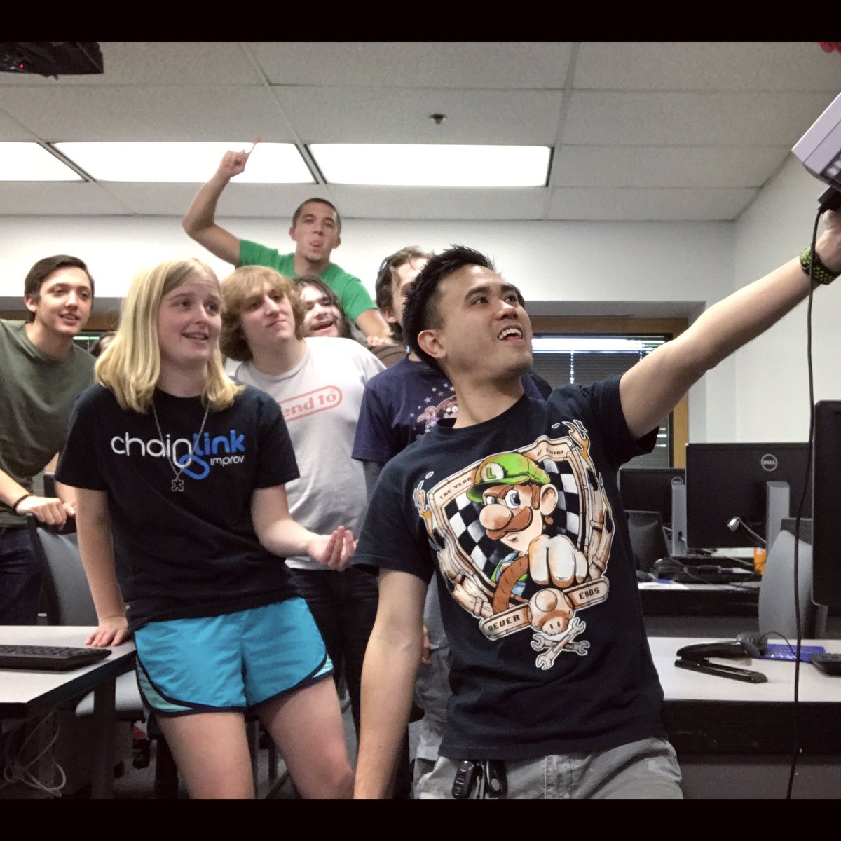 robmsantos's tweet photo. Spring 2017 #GameDesign II inventing the #SNESselfie! #selfie #nintendo #gameboy #gameboycamera #gamedev #gameprof #retrogaming https://t.co/17npkkohCa