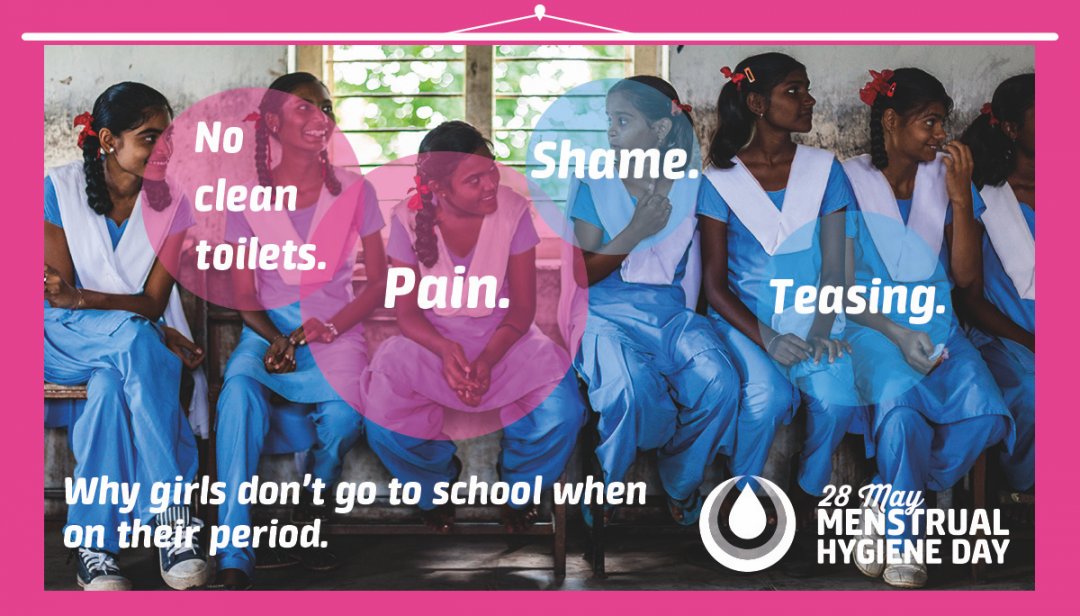Many girls don't go to school while on their #period due to no clean toilets, pain, shame, teasing, etc. #MHDay2017 menstrualhygieneday.org/2017-menstrava…