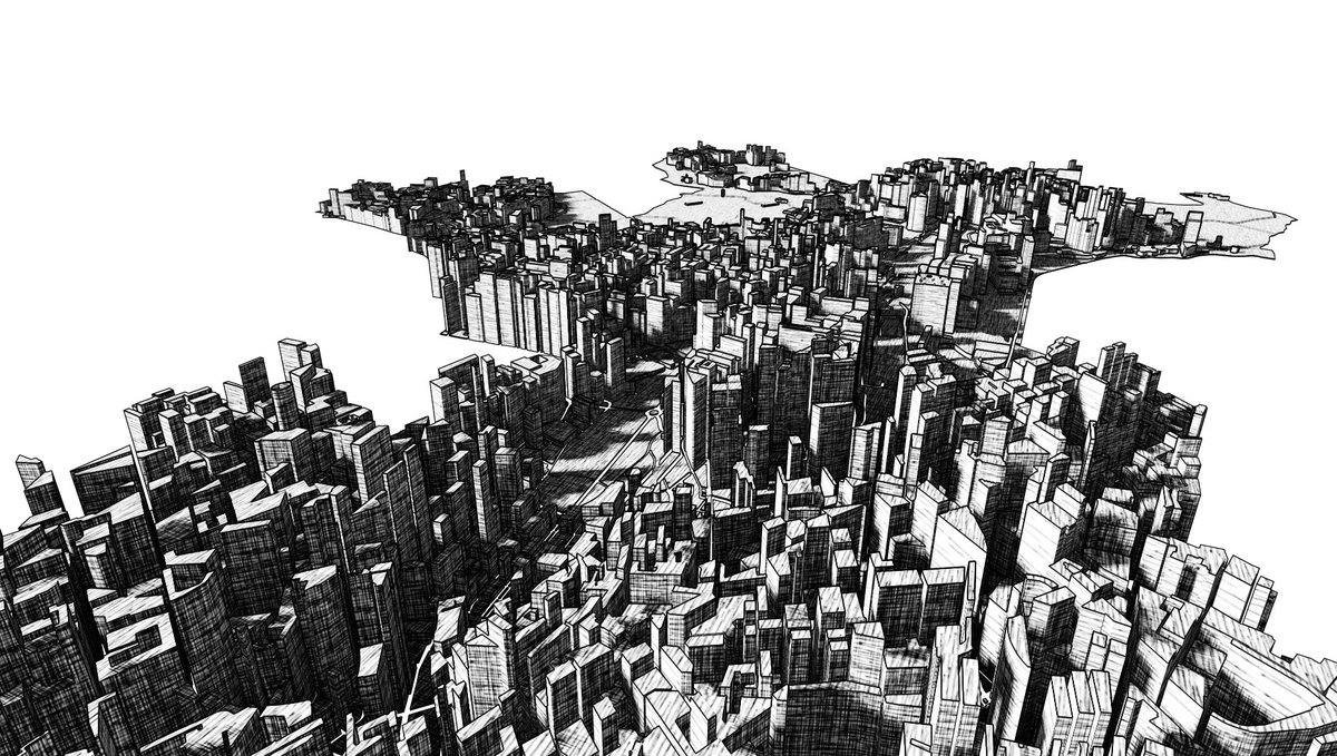 pissang1's tweet image. Try to render buildings in cross hatching style. Shader is ported from clicktorelease.com/code/cross-hat… by @thespite 😀 #webgl #dataviz #echarts