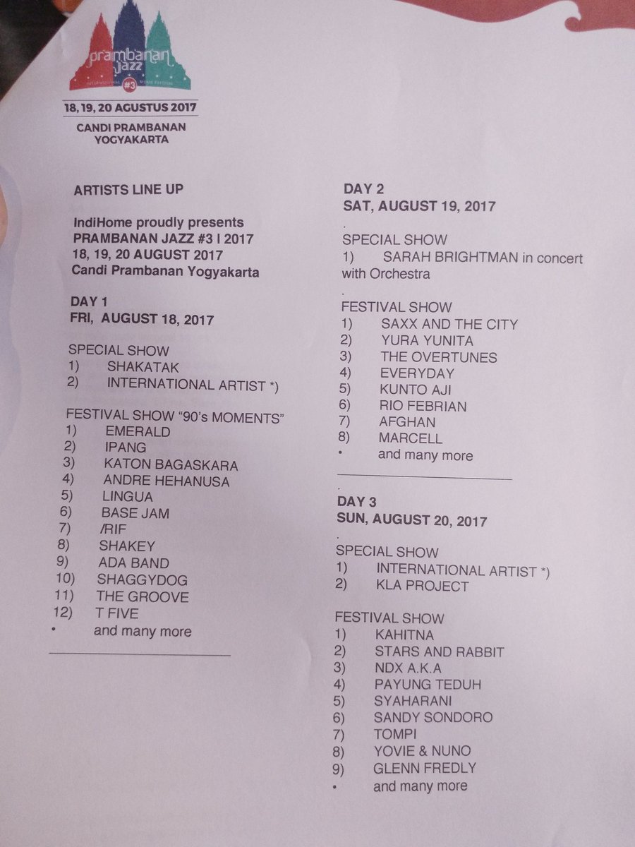 wow
Inilah artis2 yang akan tampil di #PrambananJazz 18-19 Agustus 2017