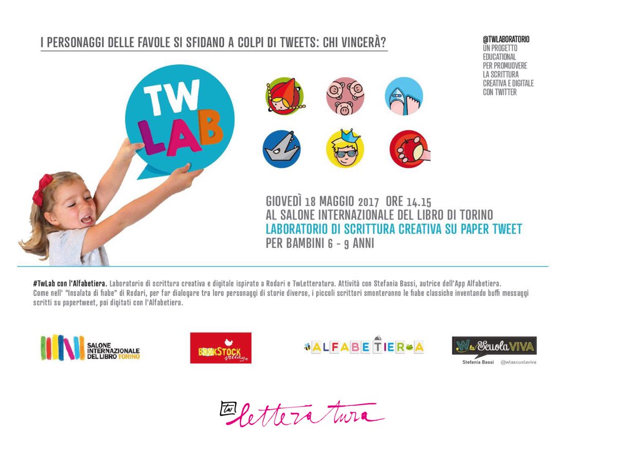 TwLaboratorio's tweet photo. Al @SalonedelLibro si gioca al #TwLab con @Alfabetiera, 
ispirati da @TwLetteratura: 
ci saranno @IlPrincipeTL &amp; Co! https://t.co/nrGNaAAold https://t.co/KJDxGo9lQ5