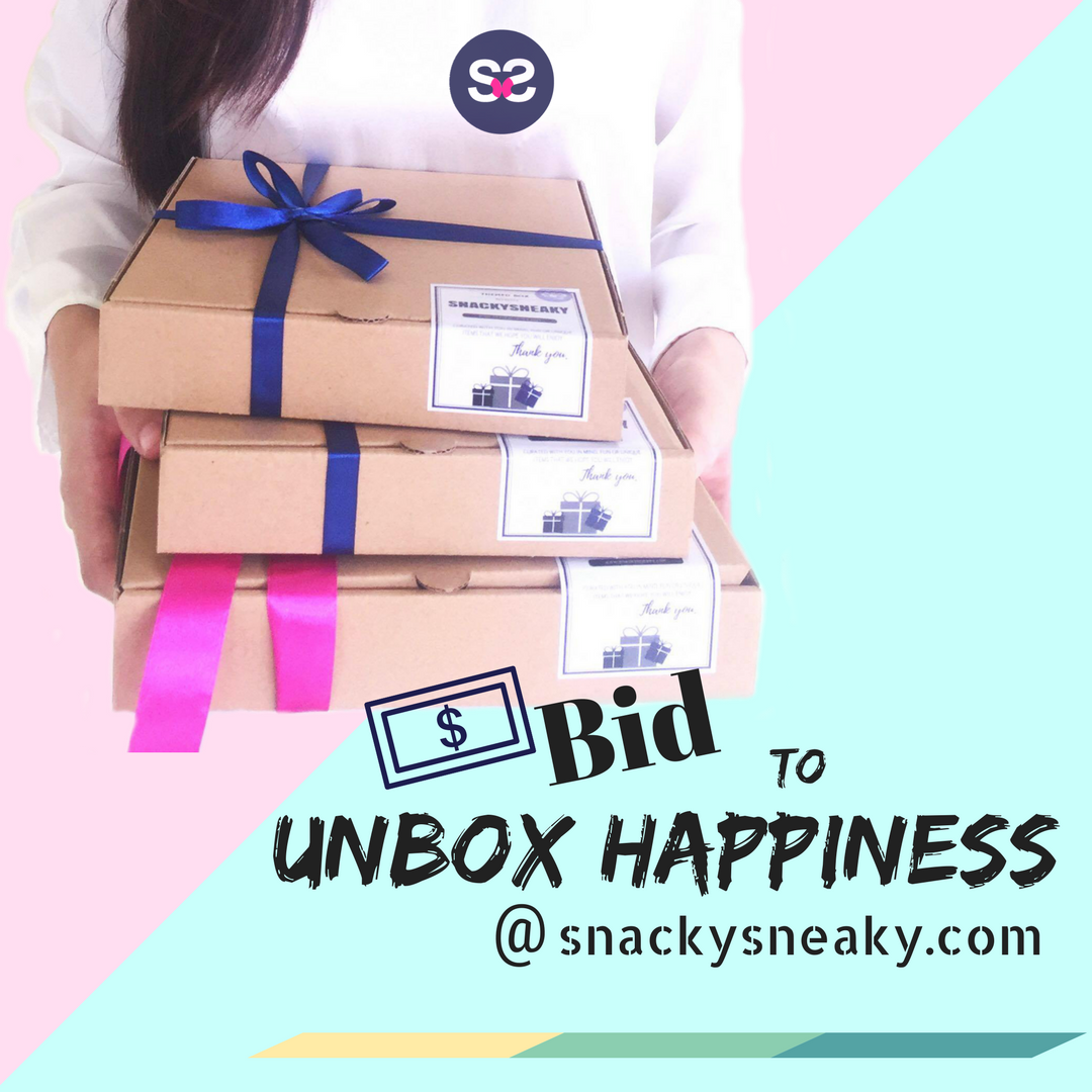Hello! From now on Snackysneaky.com will offer a selection of gifts &amp; themed boxes to be auctioned off every week. Starting from RM 1