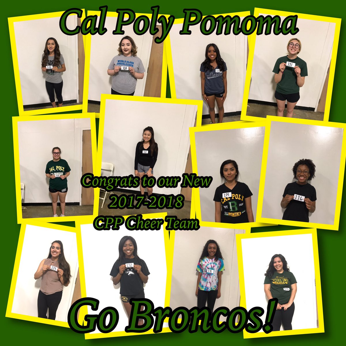 CPPcheer's tweet image. Congrats to the 2017-2018 Bronco Cheer team! 💚💛🐴 #cppcheer #gobroncos #wearecpp @cppbroncos