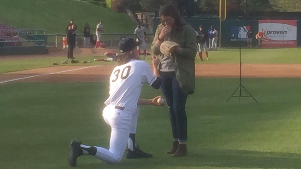 MiLB's tweet photo. It was quite the night for @Dbacks righty Tommy Eveld. He gets engaged before game, then earns save for @KCCougars. https://t.co/pvnuzBQ2LV https://t.co/CrAMRlmu5S