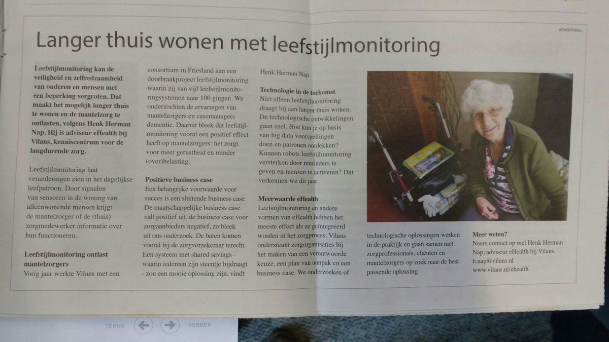 Trots op mijn collega's. Mooi onderzoek naar de meerwaarde van leefstijlmonitoring voor mantelzorgers! <a href="/VilansNL/">Kumar Dhistraj</a>  @HenkHNap <a href="/FD_Nieuws/">FD Nieuws</a>