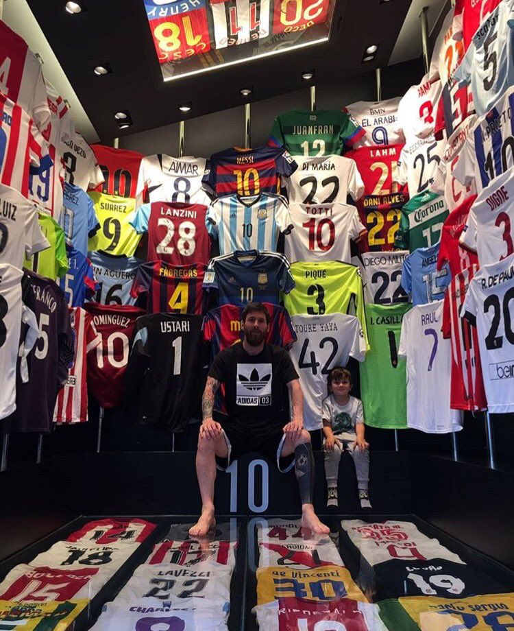SoccerAM's tweet photo. Lionel Messi's shirt collection is INCREDIBLE! 

Which is your favourite? 📝 https://t.co/vN4E5Uphao