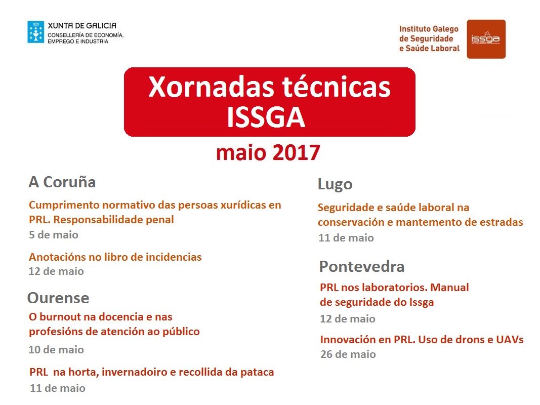 issga_xunta's tweet photo. #AgendaPRL Jornadas técnicas del @issga_xunta en el mes de mayo. Inscripción abierta https://t.co/cfmGxhVNkP … #Formación #PRL #SST https://t.co/FzbP0dC3vI