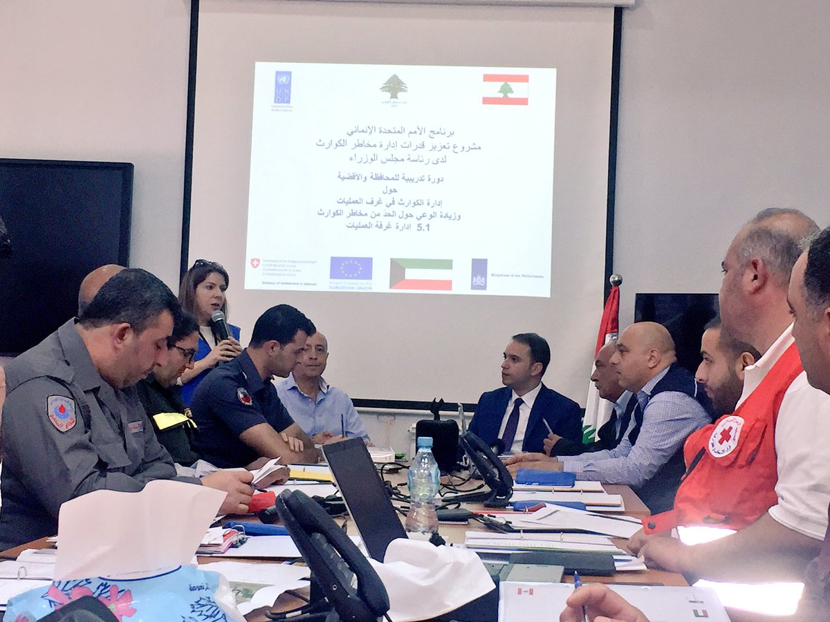DRM_Lebanon's tweet photo. Table top exercise in preparation for flood field simulation on Assi River headed by Governon Bashir Khodor supported by DRM @UNDP_Lebanon https://t.co/3vwVJatXTP