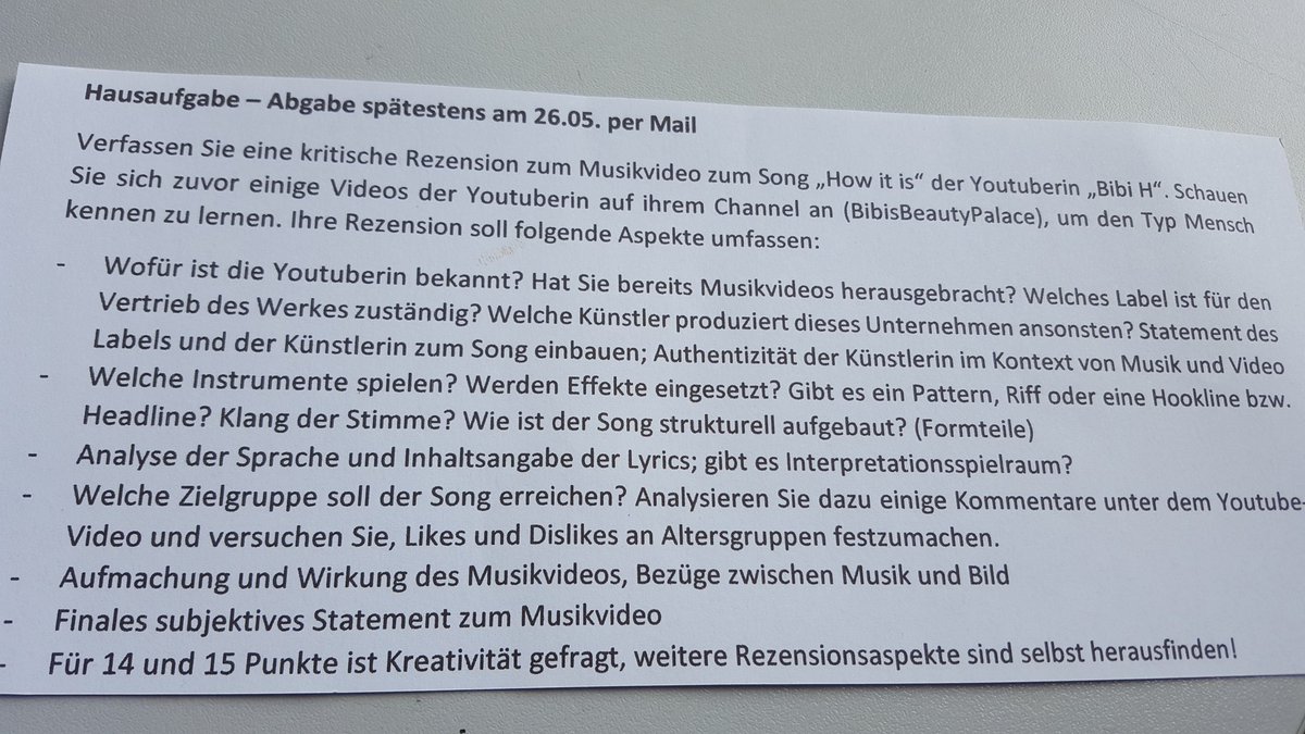 Musikaufgabe Grundkurs 11. Klasse unseres Gymnasiums... #bibissong #bibisong