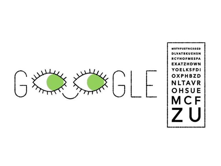 RNIB's tweet image. The lovely Google doodle today celebrates French ophthalmologist Ferdinand Monoyer, who invented the chart used for eye tests in 1872.