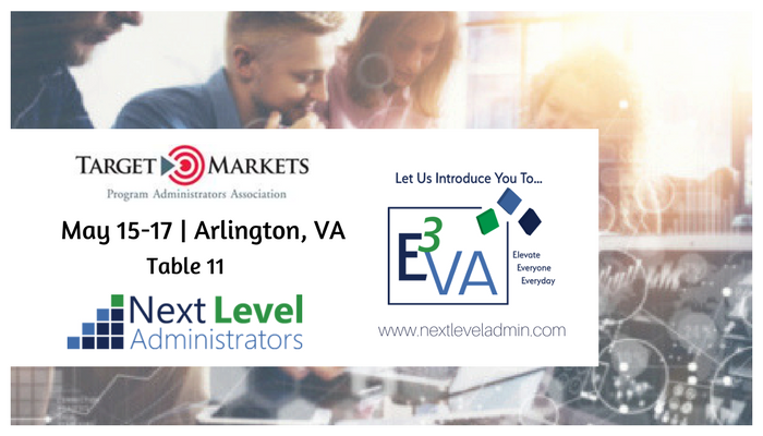 NXTLVL_ADMIN's tweet photo. The #NextLevelAdmin Team is gearing up for the 2017 Mid-Year Meeting next week @TMPAA Be sure to stop by Table #11 and meet E³VA! #WorkComp https://t.co/P65YvAQzA9