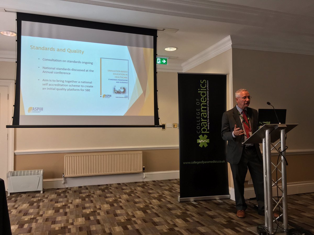 WilBroughton's tweet photo. #SimulationStandards from @ASPiHUK - Should lead onto accreditation for sim centres @ParamedicsUK #ParaCon17 https://t.co/J9P5IvR6eE