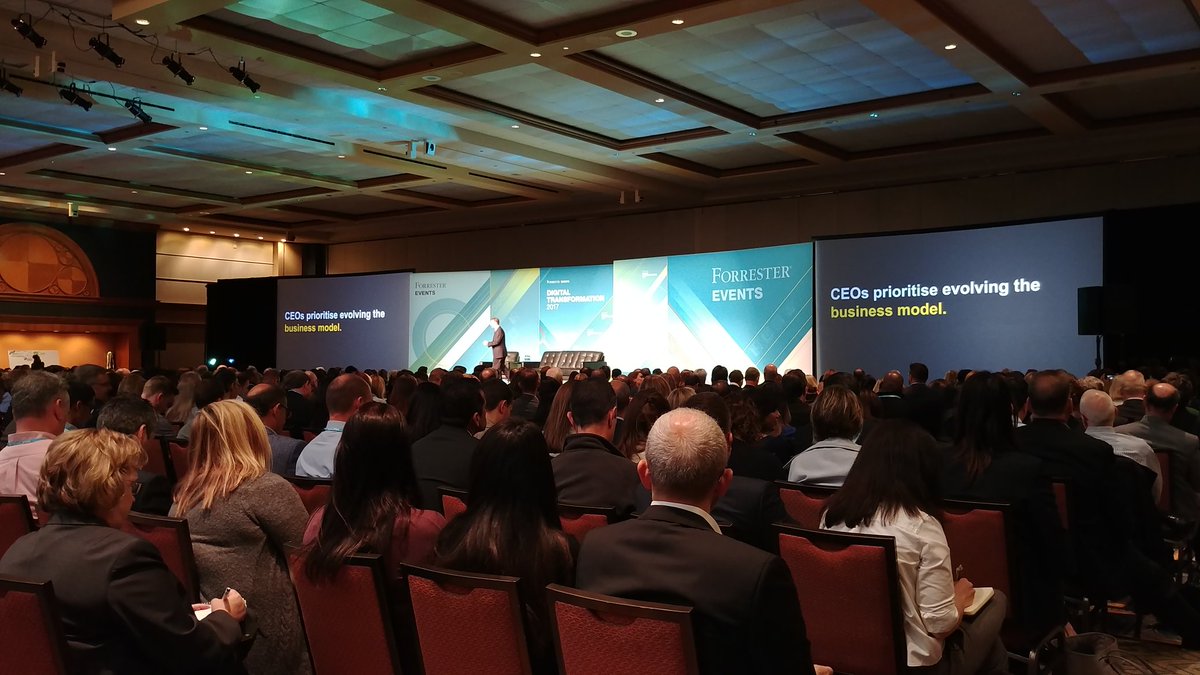 nickjb's tweet photo. The majority of CEO led digital transformations drive double digit growth. @martinjohngill opening @forrester #DTForum https://t.co/2k9JdTbJfT